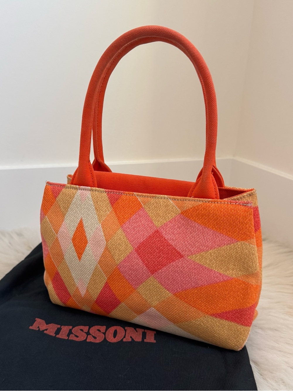 Missoni Orange Pink Geometric Canvas Mini Bag - Picture 2 of 8
